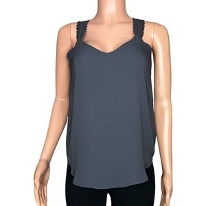 Loft Shirt Womens Petite Small PS Gray Sleeveless Lace Strap Polyester Lined